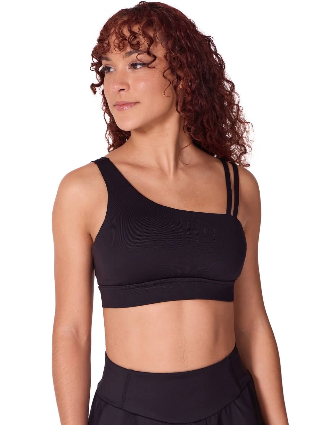 Capezio: Studio Collection Asymmetric Double Strap Bra - Adult, Color: Black, Size: X-Small