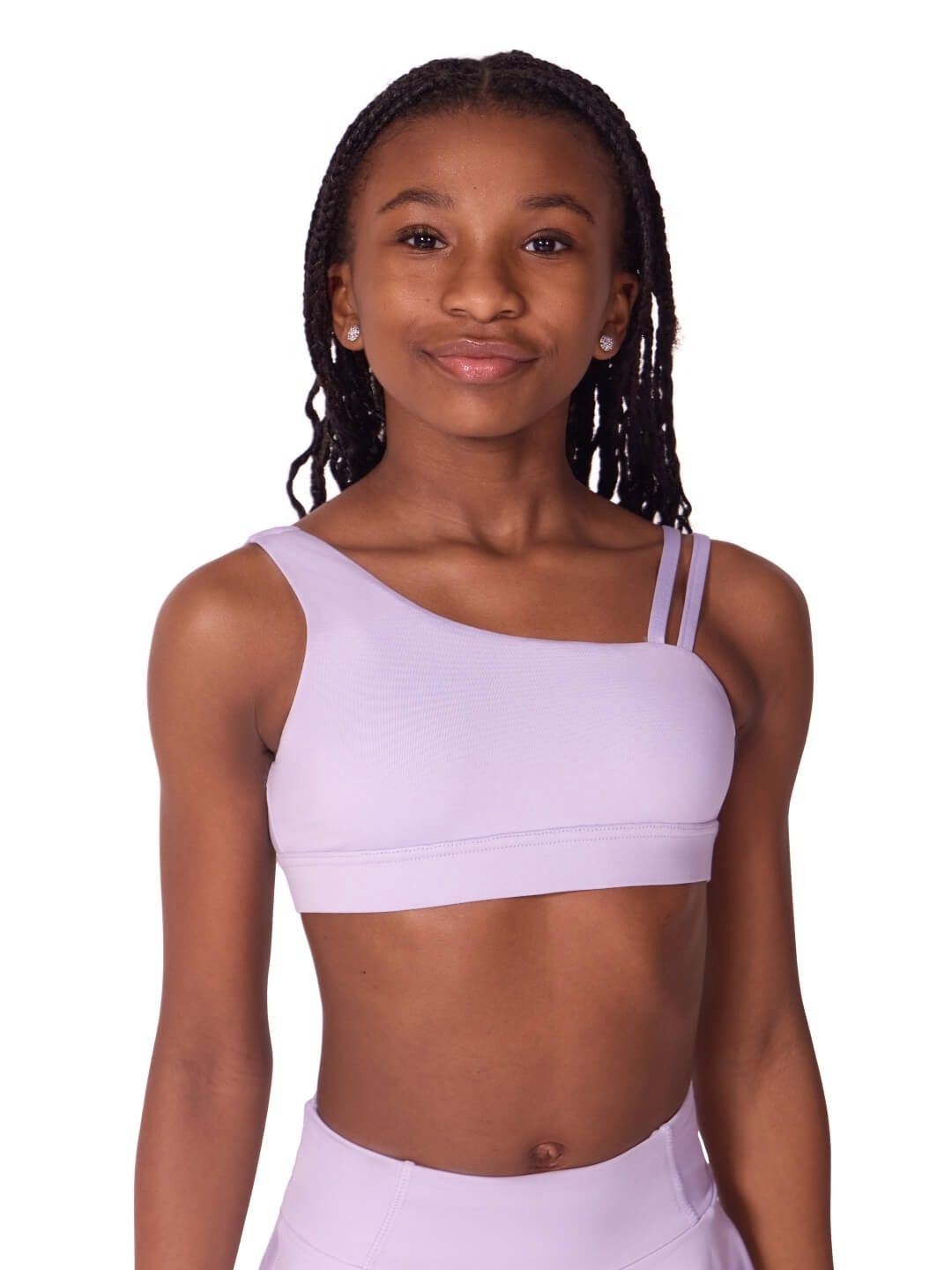 Capezio: Studio Collection Asymmetric Double Strap Bra - Child, Color: Lavender, Size: Intermediate