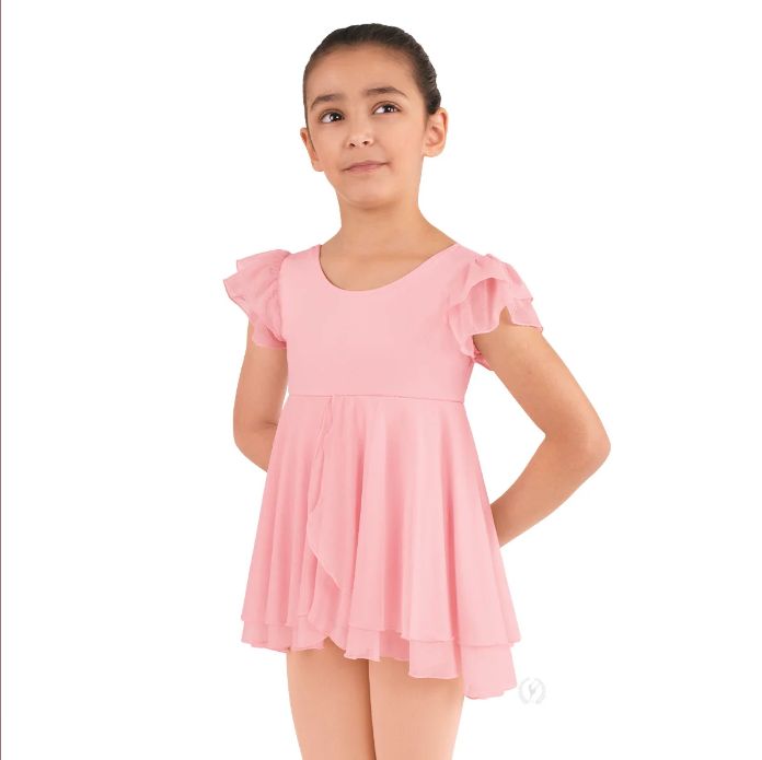 Eurotard: Silhouette Mesh Flutter Dress - Youth, Color: Pink, Size: X-Small