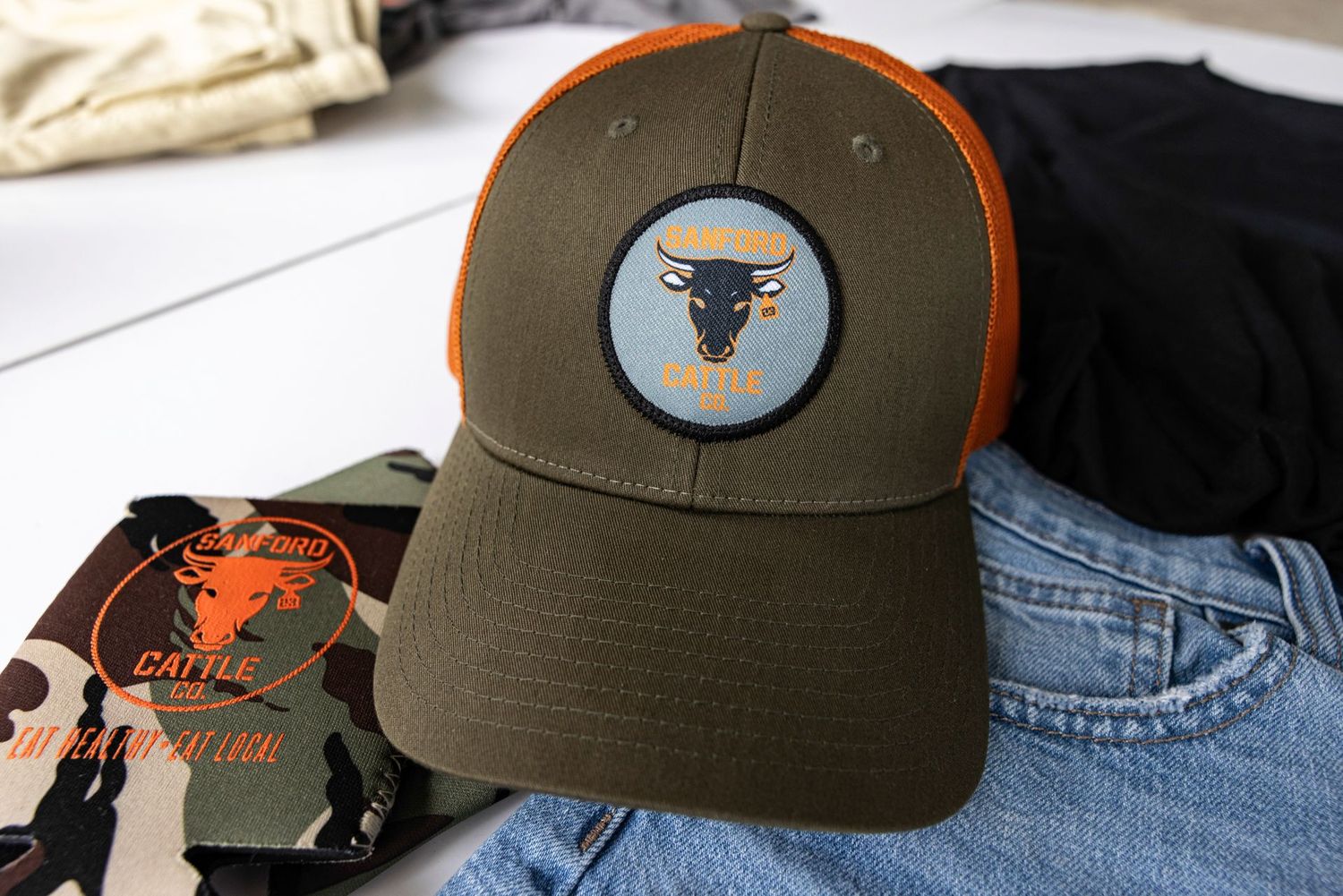 Olive / Orange Snap Back with Logo Patch