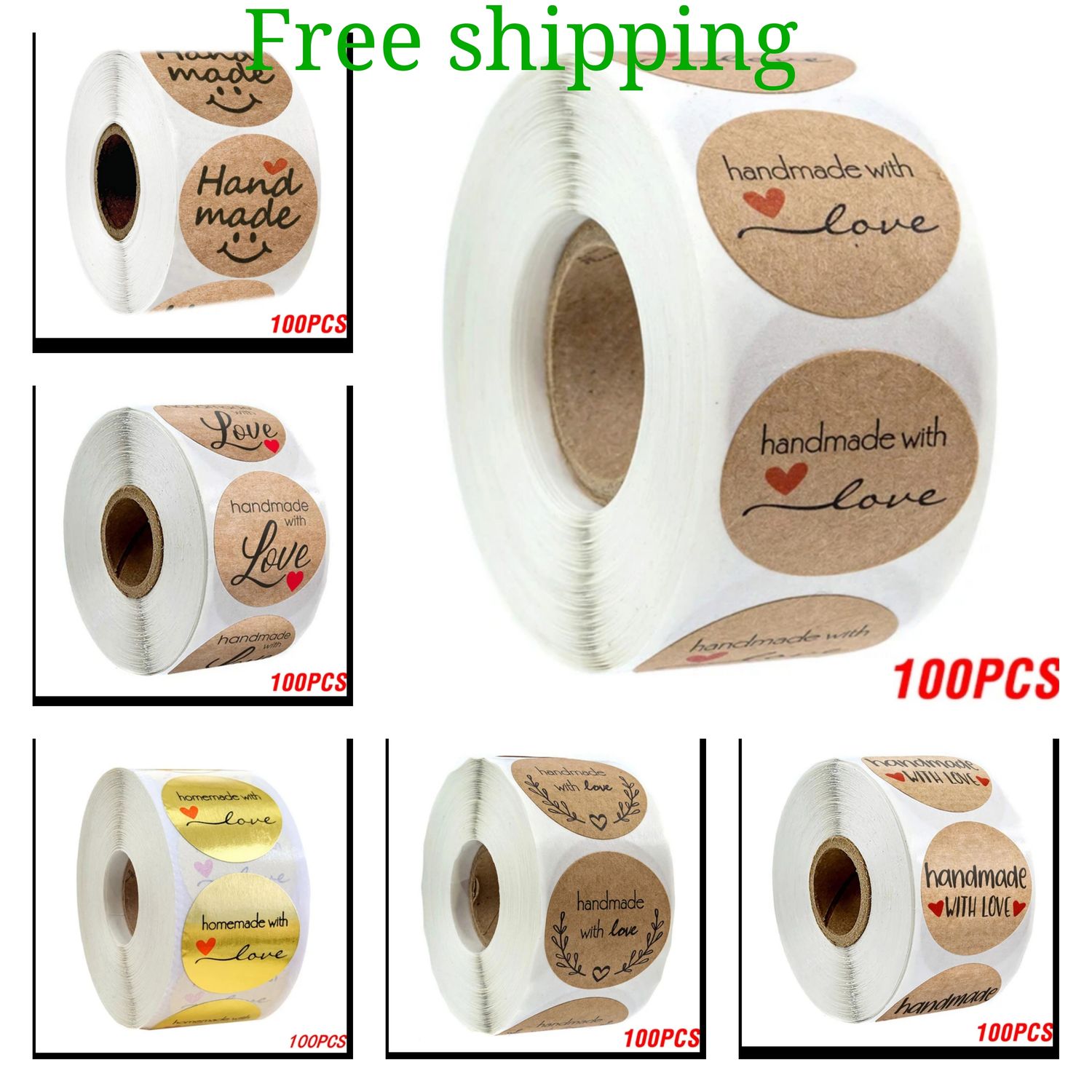 100- Vintage Kraft Paper Stickers Scrapbook Gift Stationery Label Stickers Handmade With Love Thank You For The Stickers