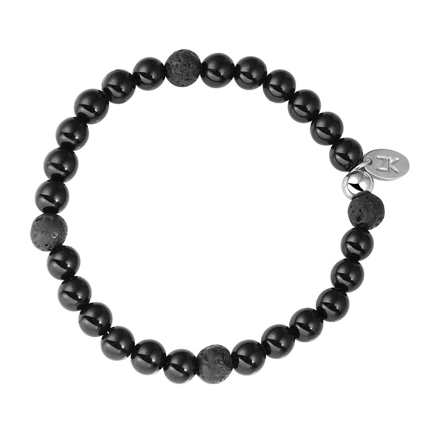 Armband aus Onyx und Lavastein, 6 mm, 16,5 cm