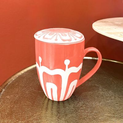 Teebecher mit Sieb &amp; Deckel „Sunrise Koralle“