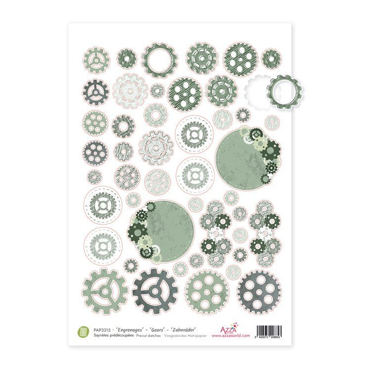 Vorgestanztes Motivpapier &#39;Zahnräder&#39;
