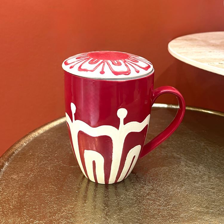 Teebecher mit Sieb &amp; Deckel "Sunrise Carmin"