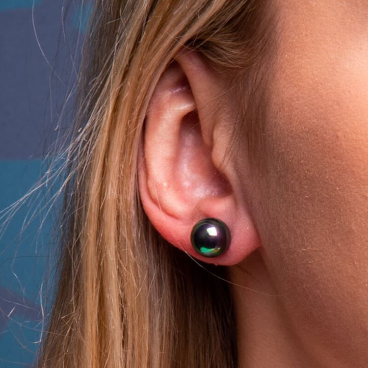 Boucles ARIA NOIR, 10 mm, nacre