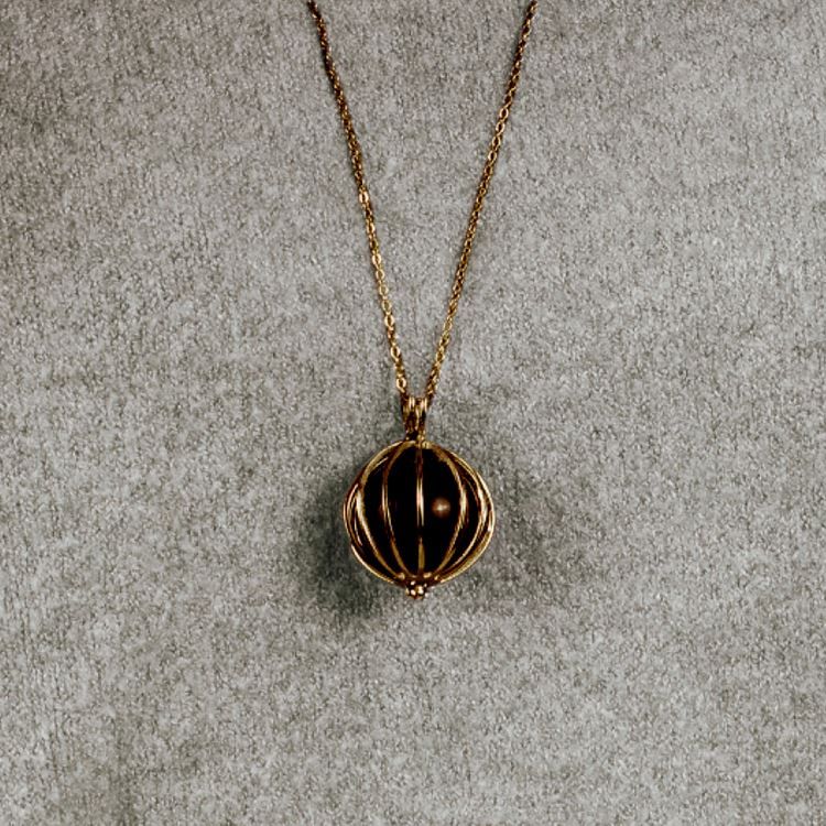 Schmuckset Harmony vergoldet (Käfiganhänger, Kette 70 cm, eine Natursteinkugel nach Wahl)