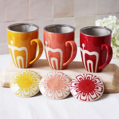 Teebecher mit Sieb &amp; Deckel "Sunrise Carmin"