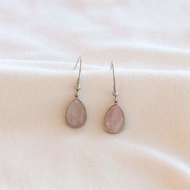 Boucles quartz rose, argenté