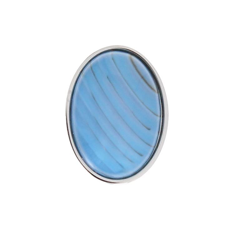 Bouton à visser oval agate bleu, argenté