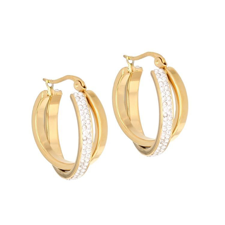 Boucles créoles COGNAC, 2 anneaux strass, doré