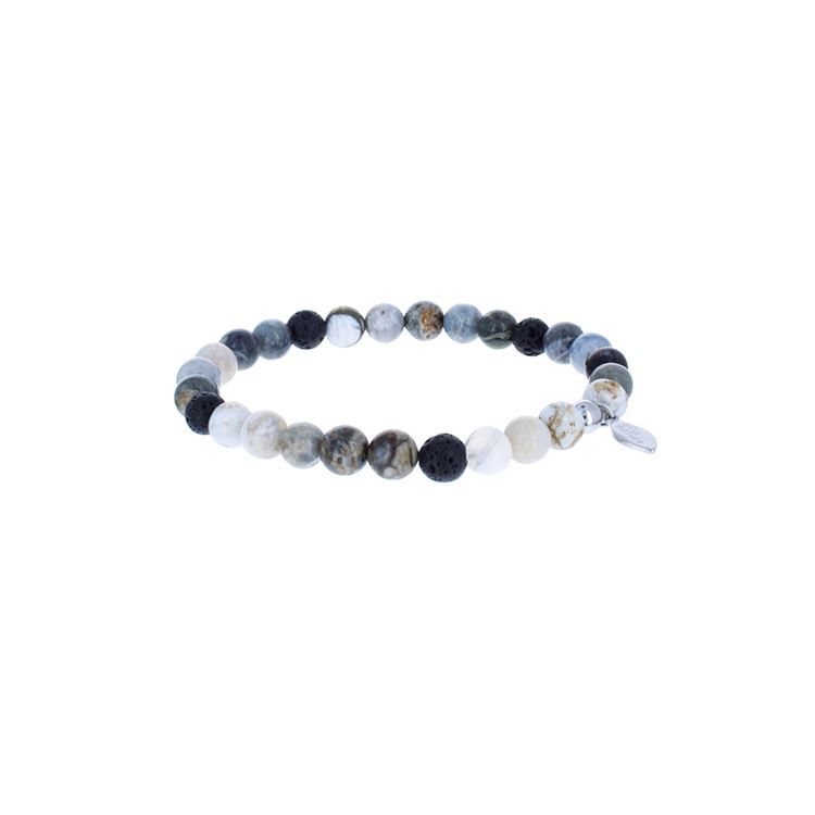 Bracelet Opale bleue/pierre lave, 6 mm, 3 tailles
