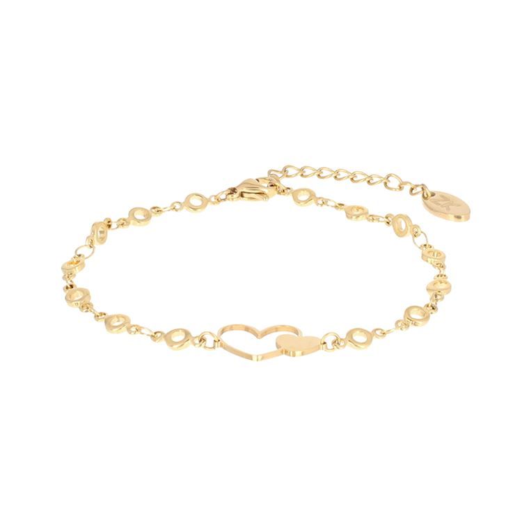 Bracelet Romance coeur enlacés doré 18K, 17.5 cm