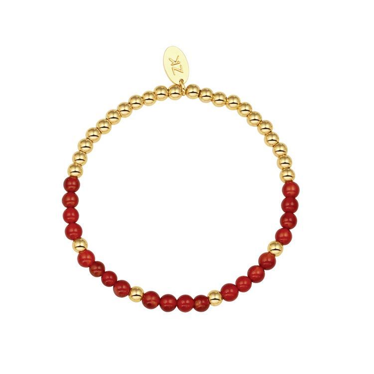 BRA agate rouge/ billes doré 18K, 1/2 lune