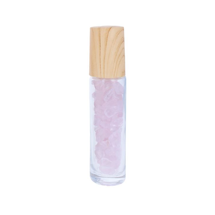 Roll-on aus Glas 10 ml – mit Rosenquarz-Steinen