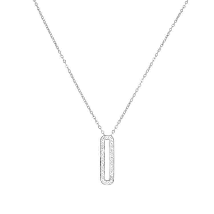 Collier PASSION, Pen rect strass, argenté