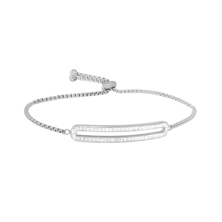 Bracelet PASSION, glissière 2rangs strass, argenté