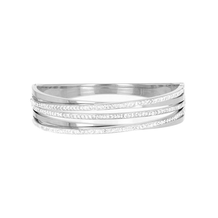 Bracelet COGNAC, jonc large, strass, argenté
