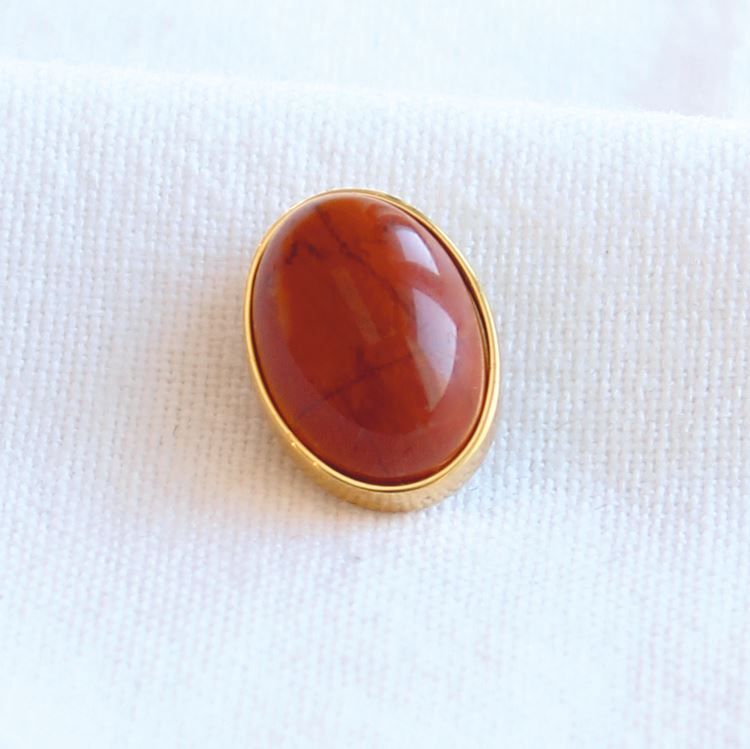 Bouton à visser ovale jaspe rouge, doré