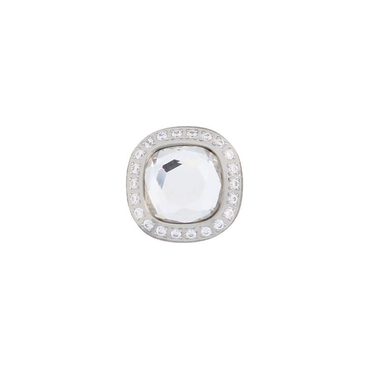 Bouton à visser, cristal et strass carré, argenté