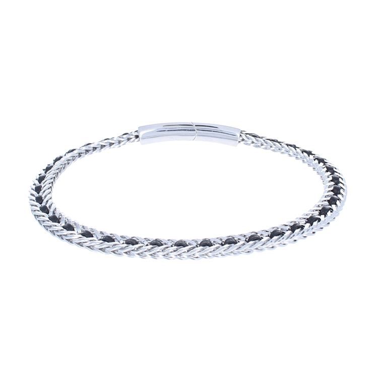 BraPACO  tressé acier/cuir noir 21 CM