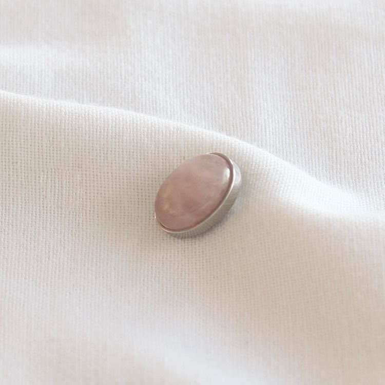 Bouton à visser ovale quartz rose, argenté