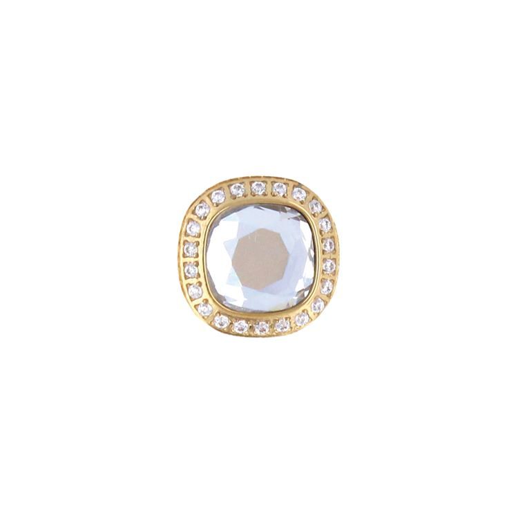 Bouton à visser, cristal et strass carré, doré 18K
