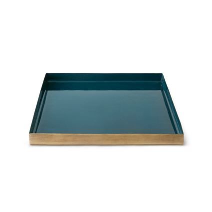 Plateau émail &amp; laiton bleu paon