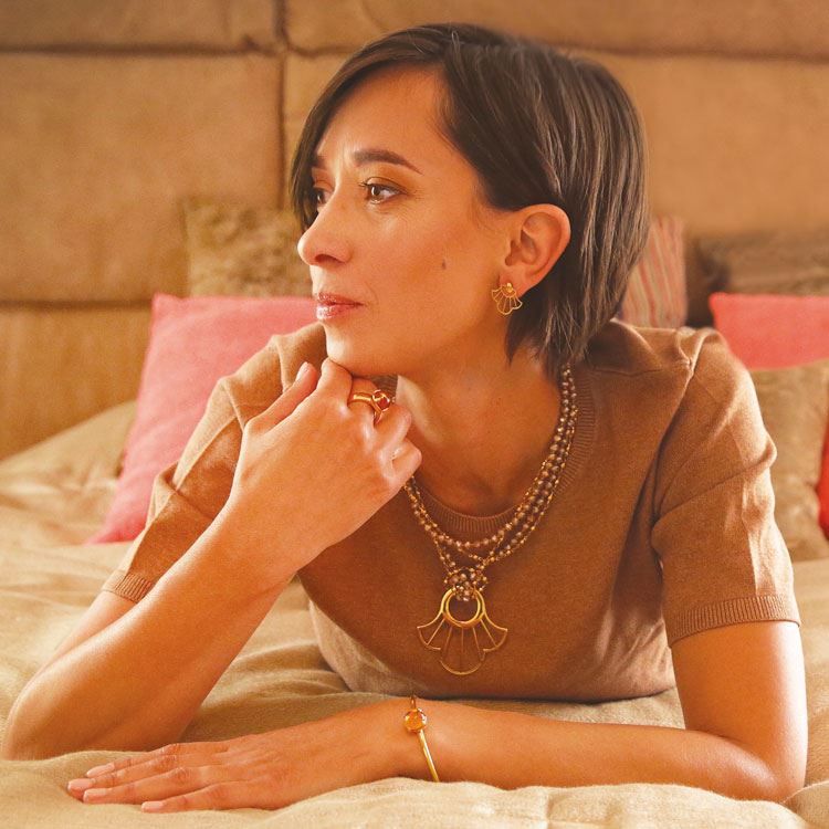 Bouton à visser doré 18 K - pierre orange