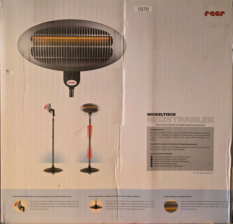 reer Wickeltischstrahler mit Standfuß, 650 Watt