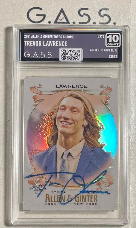 2021 ALLEN & GINTER TOPPS CHROME AUTOGRAPHED TREVOR LAWRENCE CARD GRADED 10 GEM