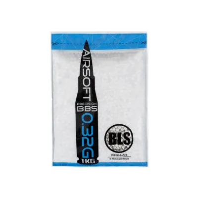 0.32 BLS BBs in bulk, premium airsoft BBs for long-range precision, 1kg package.
