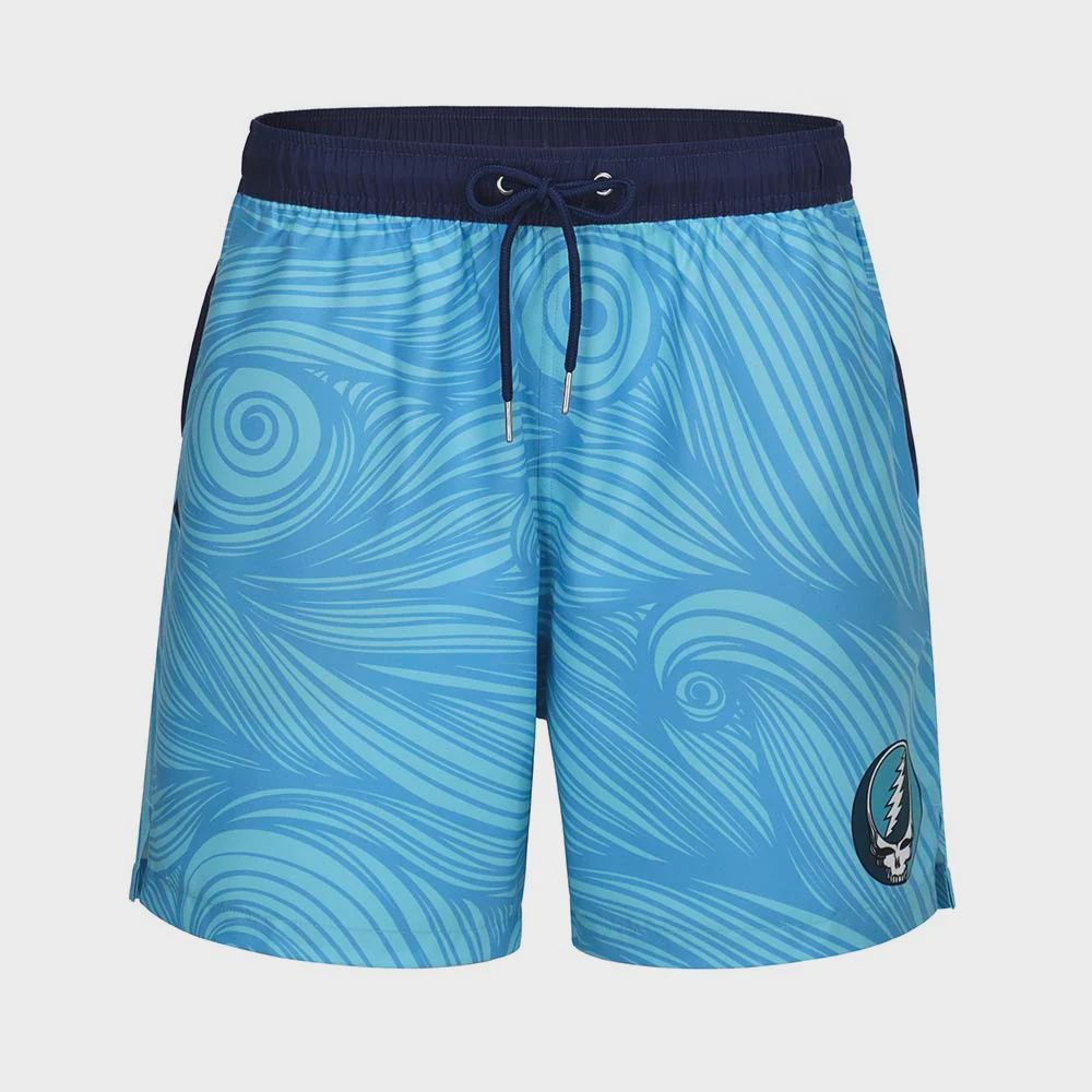 Elastic Waist Spiral Stealie Swim Trunks Grateful Dead