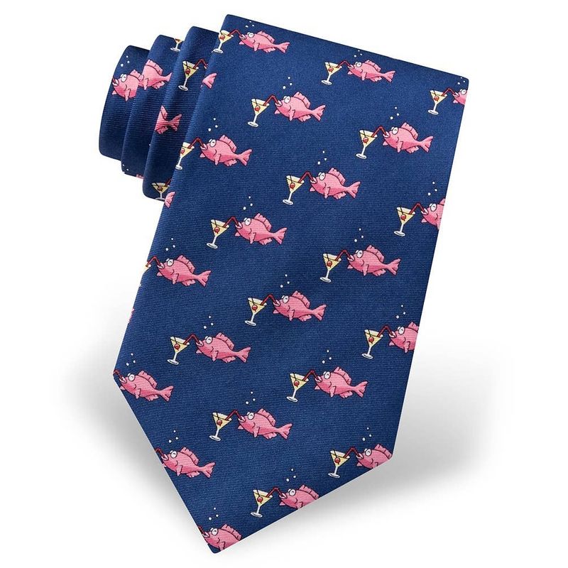 Drinks Like a Fish Tie -  Navy Blue Silk