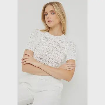CASUAL CROCHET SHORT SLEEVE CREW NECK KNIT TOP