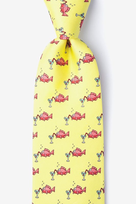 Drinks Like a Fish Tie -  Yellow Silk