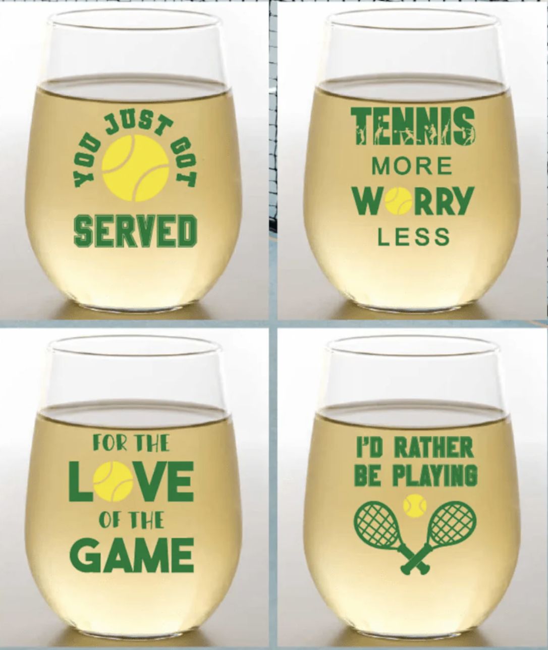 TENNIS SAYINGS Shatterproof Wine Glasses