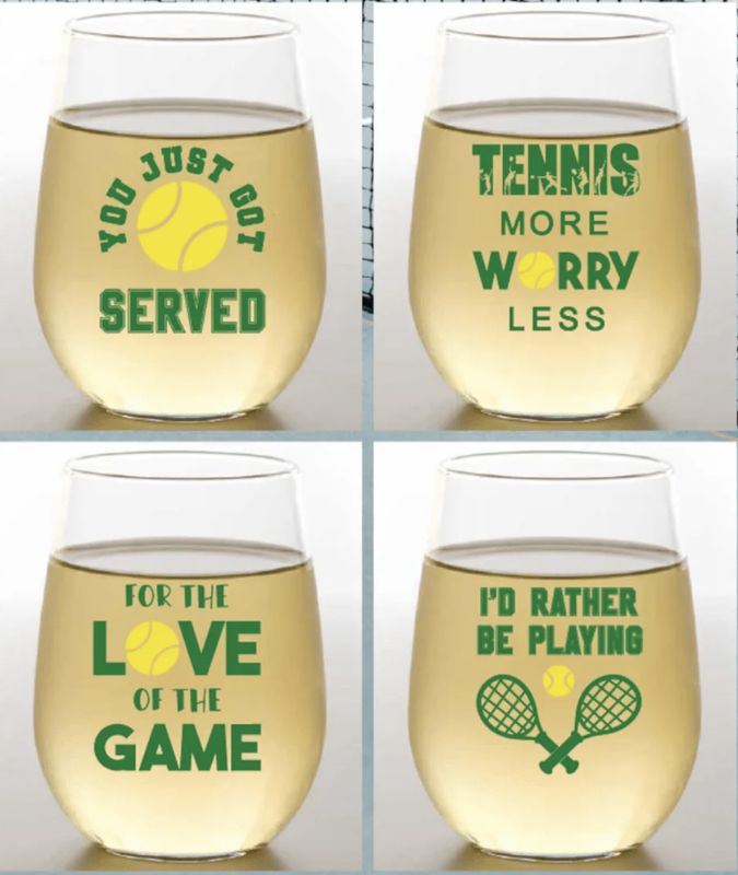 TENNIS SAYINGS Shatterproof Wine Glasses