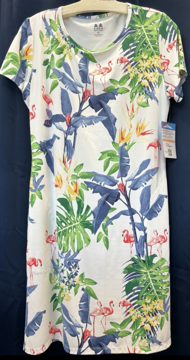 FLAMINGO PALM WHITE AND BLUE DRESS