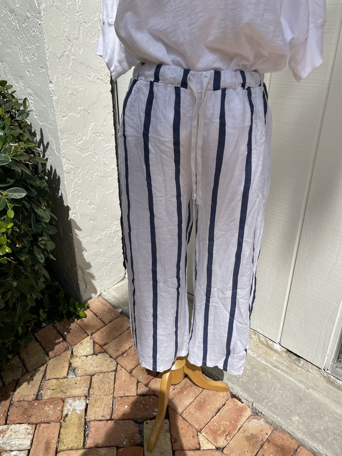 Drawstring Striped Linen Pant- One Size