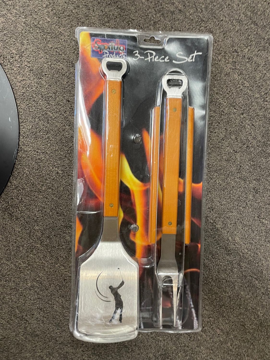 Grill Set- Golfer Wood Handled Stainless 3pc BBQ Set