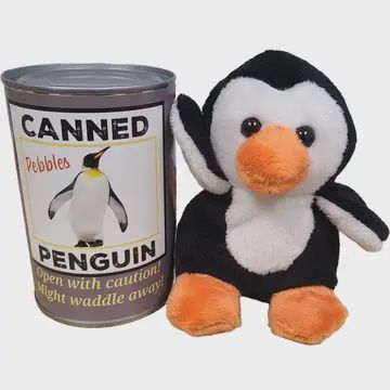 Pebbles the Canned Penguin Stuffed Animal Plush w/Jokes