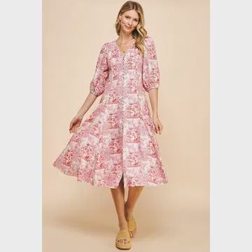 V neck buttondown midi dress