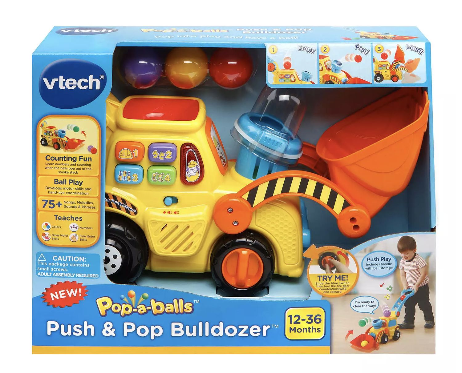 VTech Pop-a-Balls Push &amp; Pop Bulldozer,Yellow