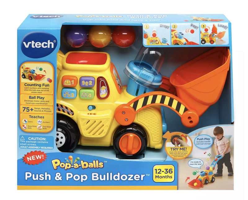 VTech Pop-a-Balls Push &amp; Pop Bulldozer,Yellow
