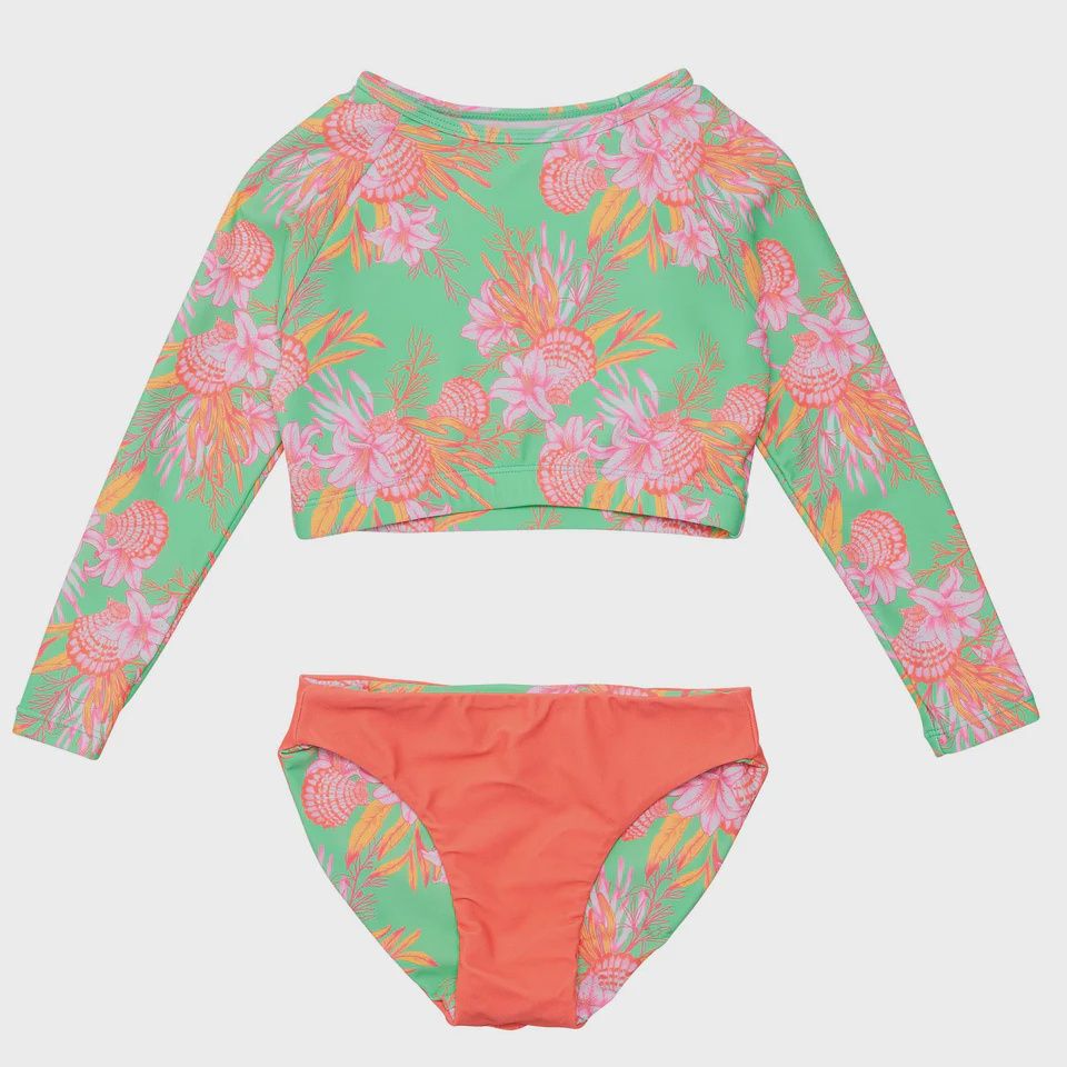 COASTAL SHELLS SUSTAINABLE CROP LS RASH TOP SET