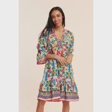 Brigida Beige Spanish Floral Fall Resort Dress
