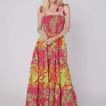 Dianora Resort Wear Summer Maxi Dress Pink Green Tropical
