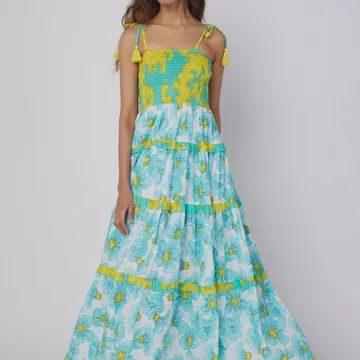 Dianora Resort Wear Summer Maxi Dress Blue White