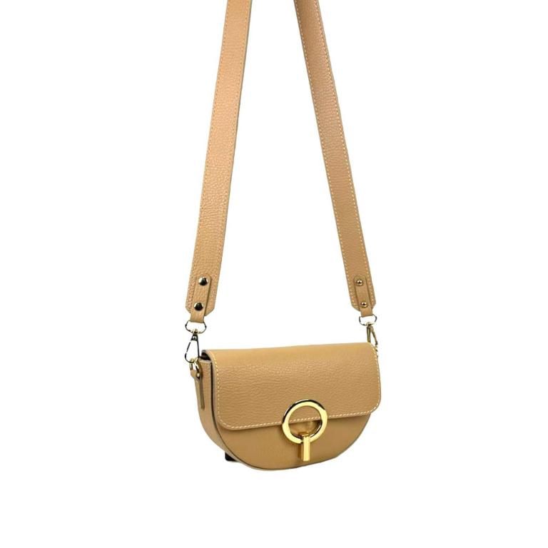 Women's Italian Leather Shoulder Bag with Twist Flap Khaki
